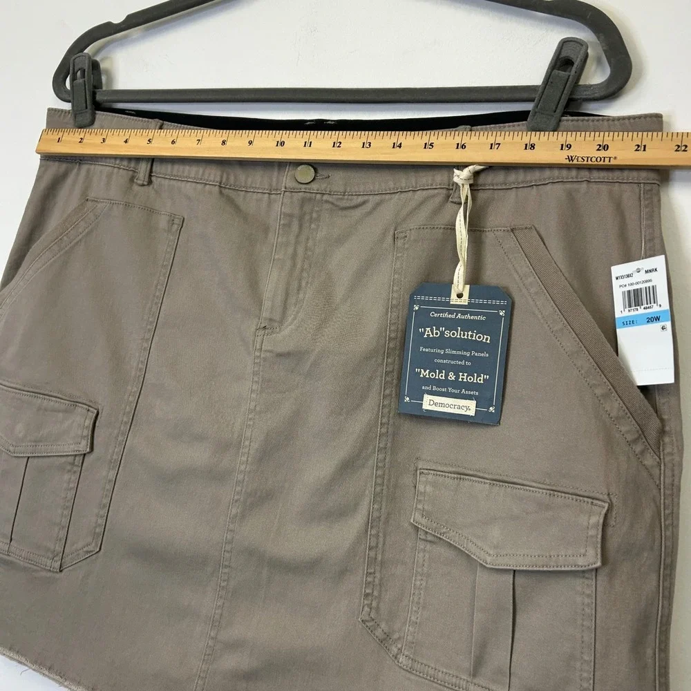 NEW Democracy Ab Solution Cargo Mini Skirt Women's Size 20W Taupe Beige Cotton